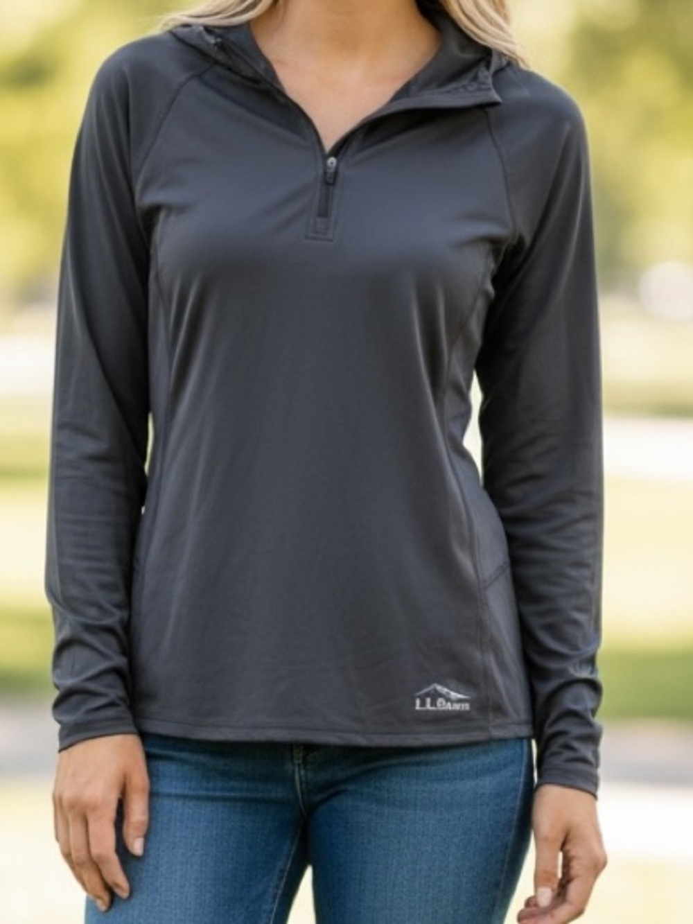 LL Bean SunSmart Coolpro UPF Half Zip Athletic Hoodie Jacket Dark Blue